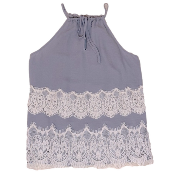 LOFT Grey Cinch Neck Halter Top with Lace Detail Size MP - Picture 4 of 6